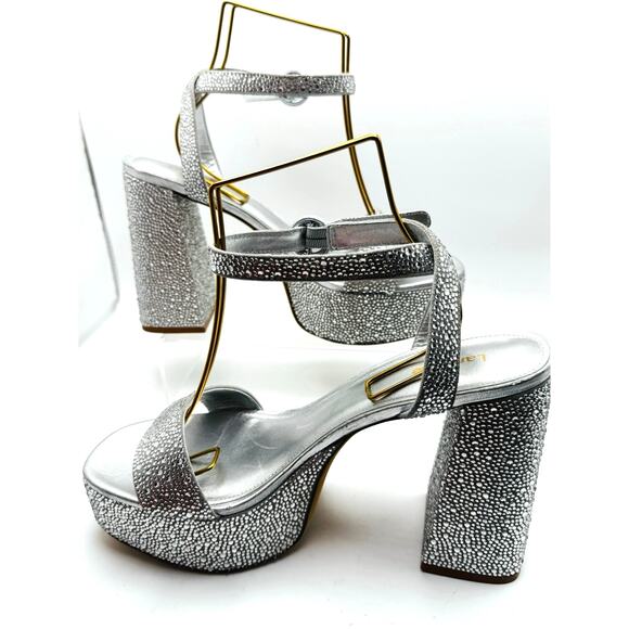 Larroudé Dolly Retro Y2K Crystal Party Sandal In Gray Suede size 10 - Picture 4 of 13